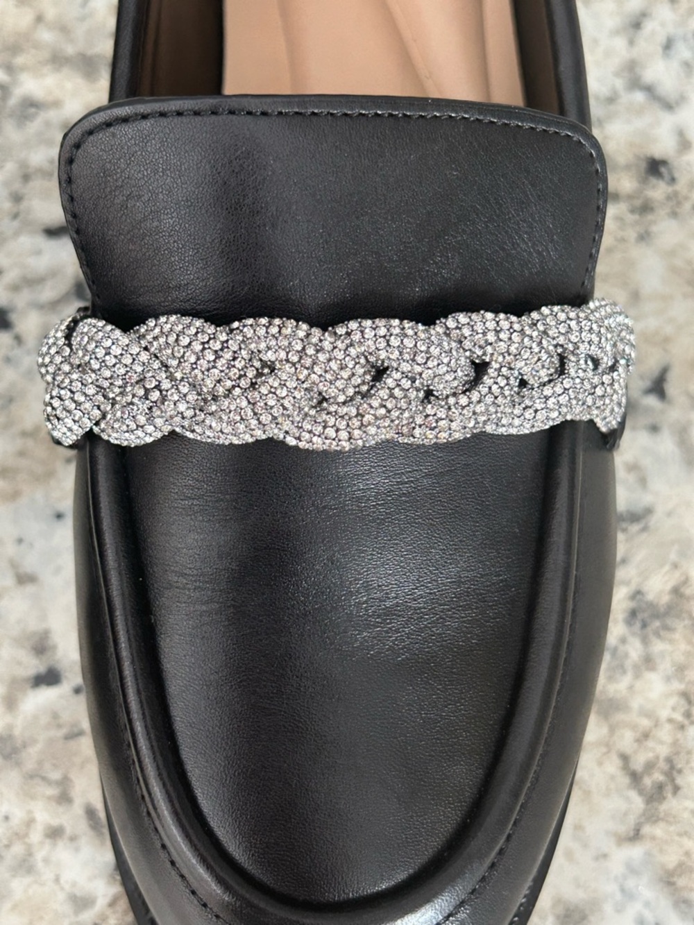 Gianni Bini Bristow Black Leather Rhinestone Braided Loafers Sparkly Size 6.5 - Picture 10 of 12
